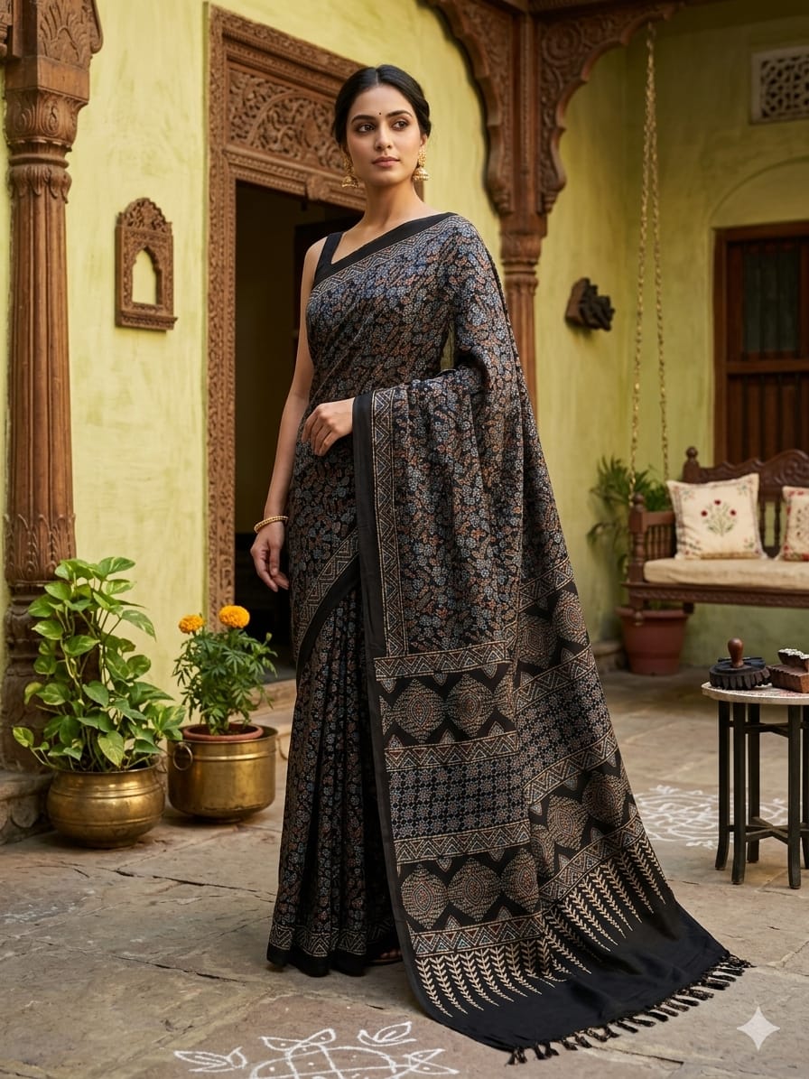 Modal silk-Ajrakh Sarees